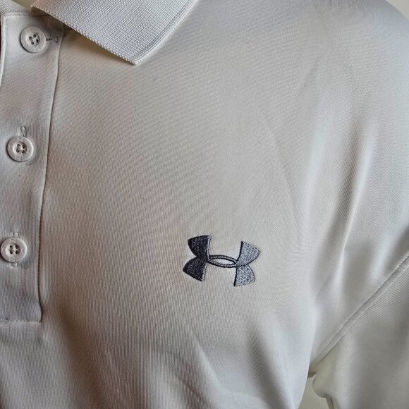 Under Armour Mens 2XL White Polo Shirt HeatGear Loose Fit Golf Performance 1522 - Picture 3 of 9